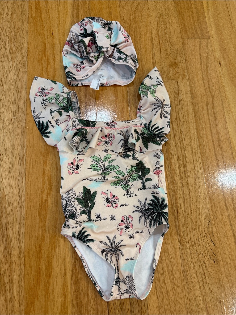 Janie and Jack Pink Floral Tropical Dress and matching hat